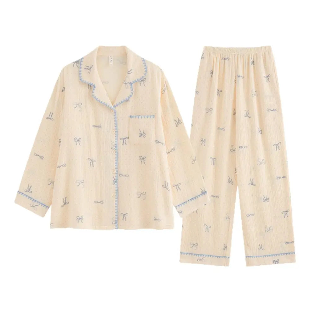 ガーゼ パジャマ セット 春秋 長袖 韓国風 ルームウェア 大きいサイズ ID3972 写真通り / M