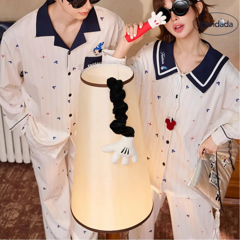 2点セット カップル ディズニー ミッキー＆ミニー 軽やか 柔らかい パジャマ ルームウェア 長袖 セット カップル ゆったり 柔らかい 春 秋 コーデ 吸湿 発熱 ID4079 コーディネート＞ペアルック