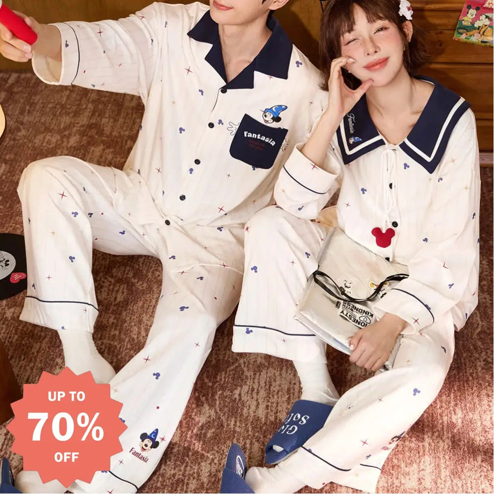 2点セット カップル ディズニー ミッキー＆ミニー 軽やか 柔らかい パジャマ ルームウェア 長袖 セット カップル ゆったり 柔らかい 春 秋 コーデ 吸湿 発熱 ID4079 コーディネート＞ペアルック