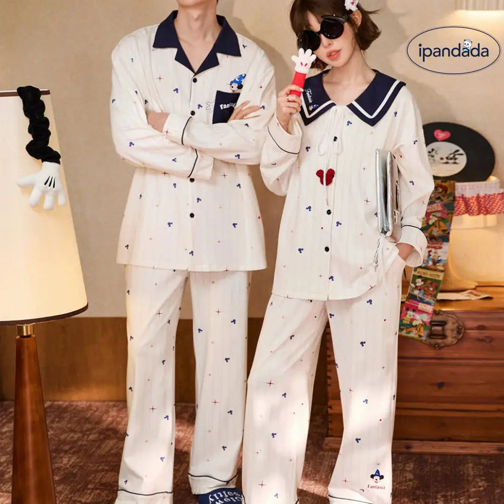 2点セット カップル ディズニー ミッキー＆ミニー 軽やか 柔らかい パジャマ ルームウェア 長袖 セット カップル ゆったり 柔らかい 春 秋 コーデ 吸湿 発熱 ID4079 コーディネート＞ペアルック