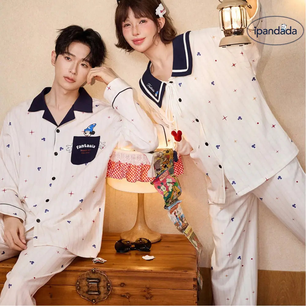 2点セット カップル ディズニー ミッキー＆ミニー 軽やか 柔らかい パジャマ ルームウェア 長袖 セット カップル ゆったり 柔らかい 春 秋 コーデ 吸湿 発熱 ID4079 コーディネート＞ペアルック