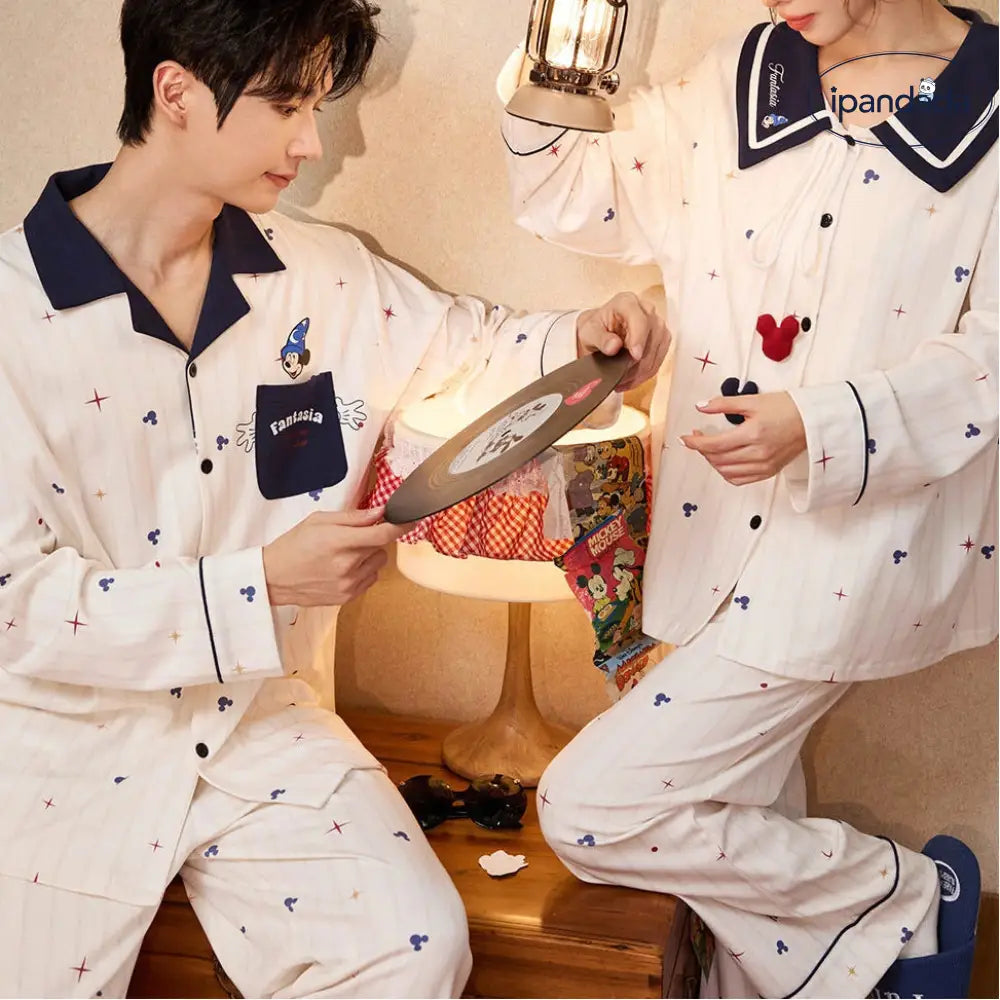 2点セット カップル ディズニー ミッキー＆ミニー 軽やか 柔らかい パジャマ ルームウェア 長袖 セット カップル ゆったり 柔らかい 春 秋 コーデ 吸湿 発熱 ID4079 コーディネート＞ペアルック