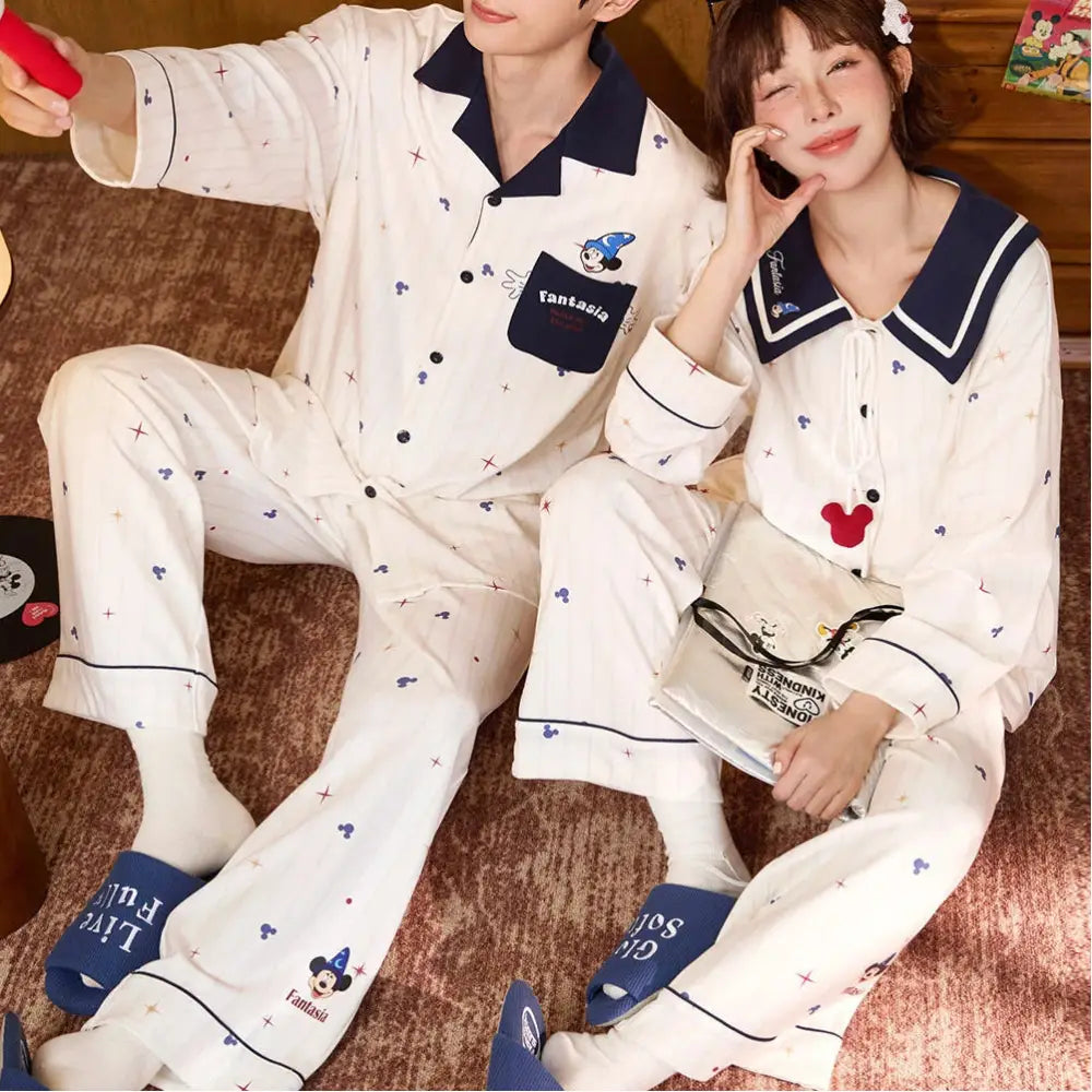 2点セット カップル ディズニー ミッキー＆ミニー 軽やか 柔らかい パジャマ ルームウェア 長袖 セット カップル ゆったり 柔らかい 春 秋 コーデ 吸湿 発熱 ID4079 コーディネート＞ペアルック