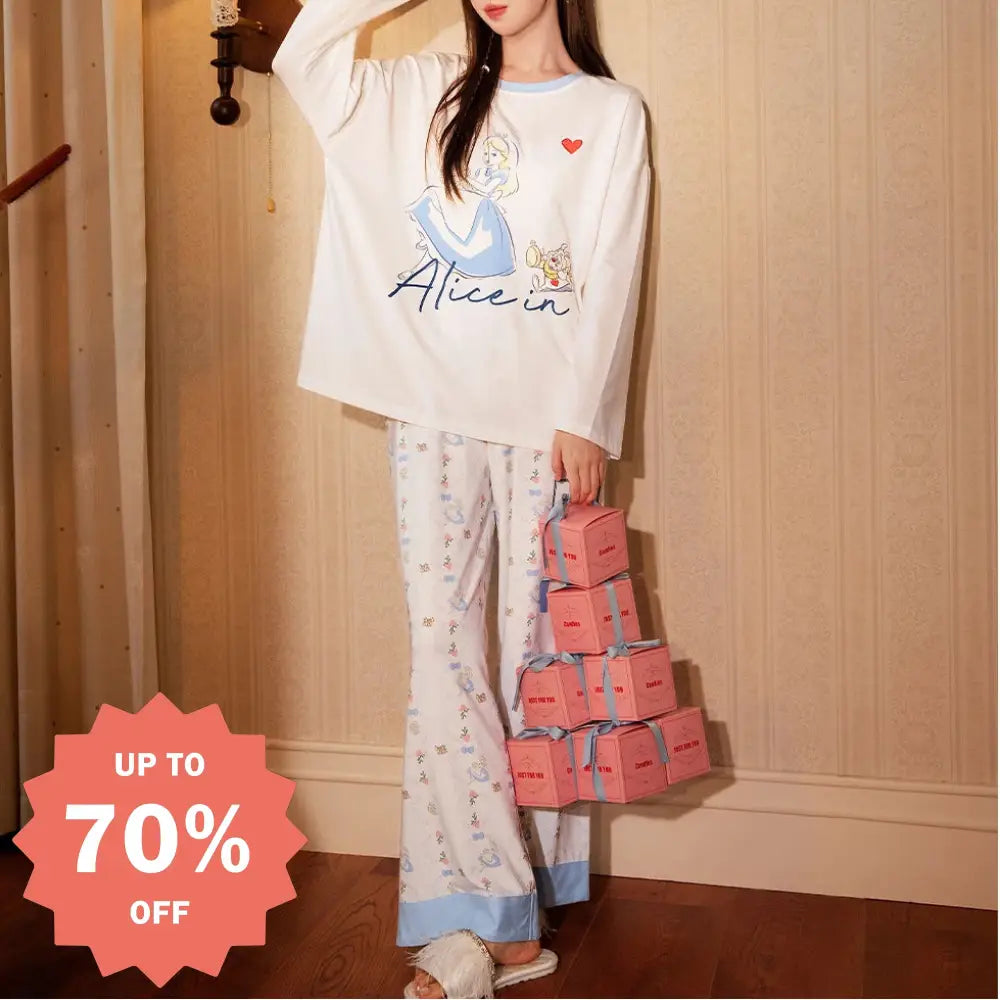 【ギフト】アリス 長袖 パジャマ レディース 上下セット セットアップ 可愛い キャラクター ルームウェア セット 大人可愛い プレゼント ID4314 写真通り / M レディース＞セットアップ