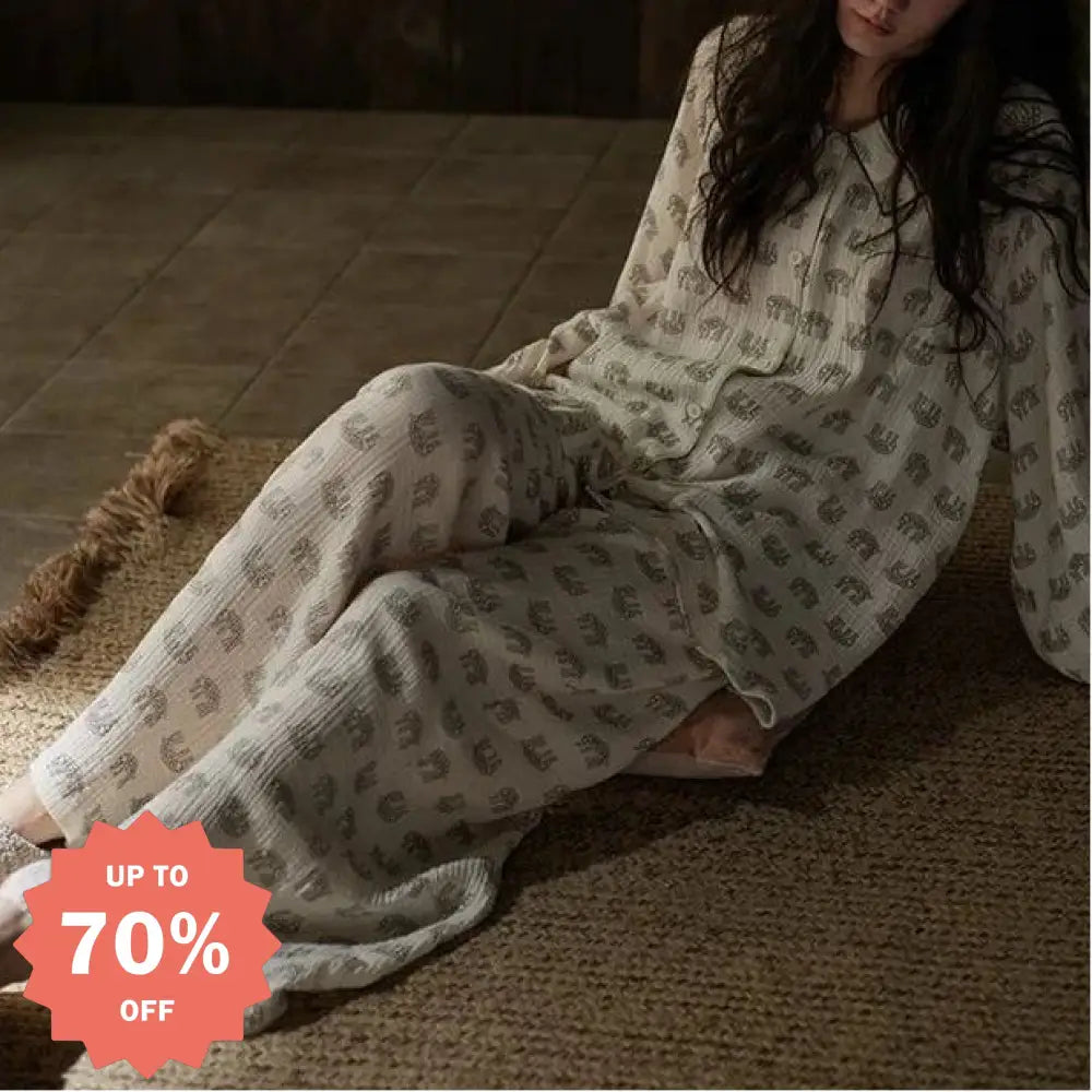 春秋 パジャマ 女性用 綿 パジャマ 長袖セット カートゥーン 可愛い ホームウェア ID4119 写真通り / M