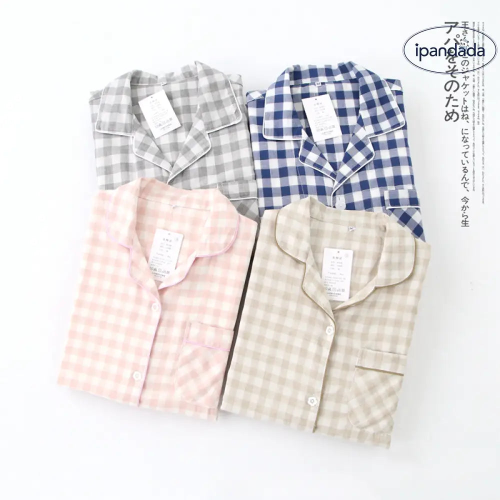 春秋 新作 パジャマ レディース メンズ 二重ガーゼ 長袖 カップル ルームウェア セット ID4409