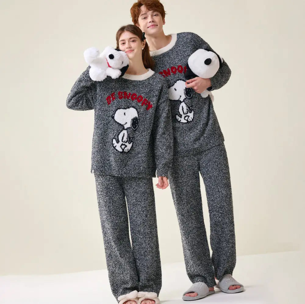 スヌーピー カップル パジャマ 秋冬 フリース 長袖 レディース メンズ フリース 冬 ルームウェア コーラルフリース ID3206 写真通り / 男性用 フリー