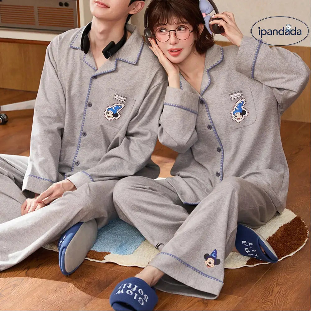 ディズニー ミッキー パジャマ カップル 綿 長袖 セット ルームウェア 吸湿発熱 おしゃれ お揃い 誕生日プレゼント パートナーギフト 春 秋 ゆったり 自宅カフェ おうち時間 寛ぎ 休日 ID4080 コーディネート＞ペアルック