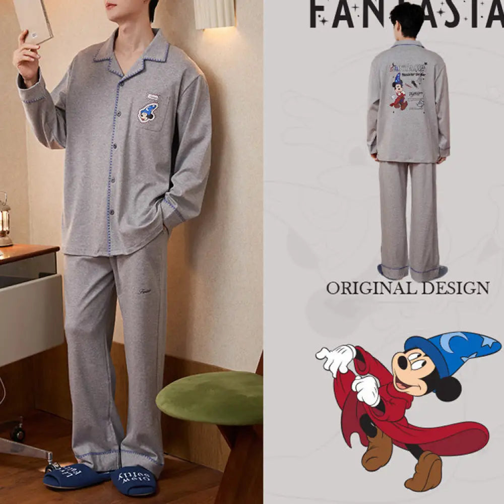 ディズニー ミッキー パジャマ カップル 綿 長袖 セット ルームウェア 吸湿発熱 おしゃれ お揃い 誕生日プレゼント パートナーギフト 春 秋 ゆったり 自宅カフェ おうち時間 寛ぎ 休日 ID4080 写真通り / メンズL