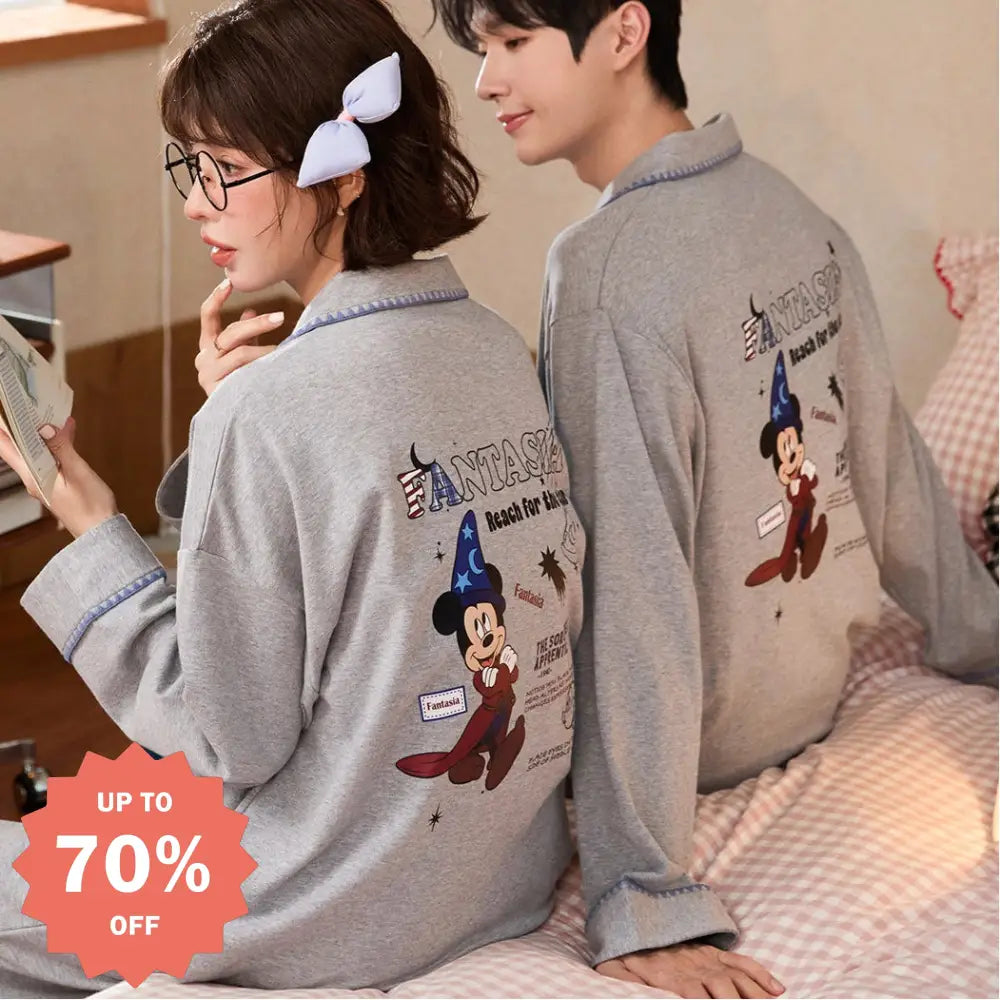 ディズニー ミッキー パジャマ カップル 綿 長袖 セット ルームウェア 吸湿発熱 おしゃれ お揃い 誕生日プレゼント パートナーギフト 春 秋 ゆったり 自宅カフェ おうち時間 寛ぎ 休日 ID4080 コーディネート＞ペアルック