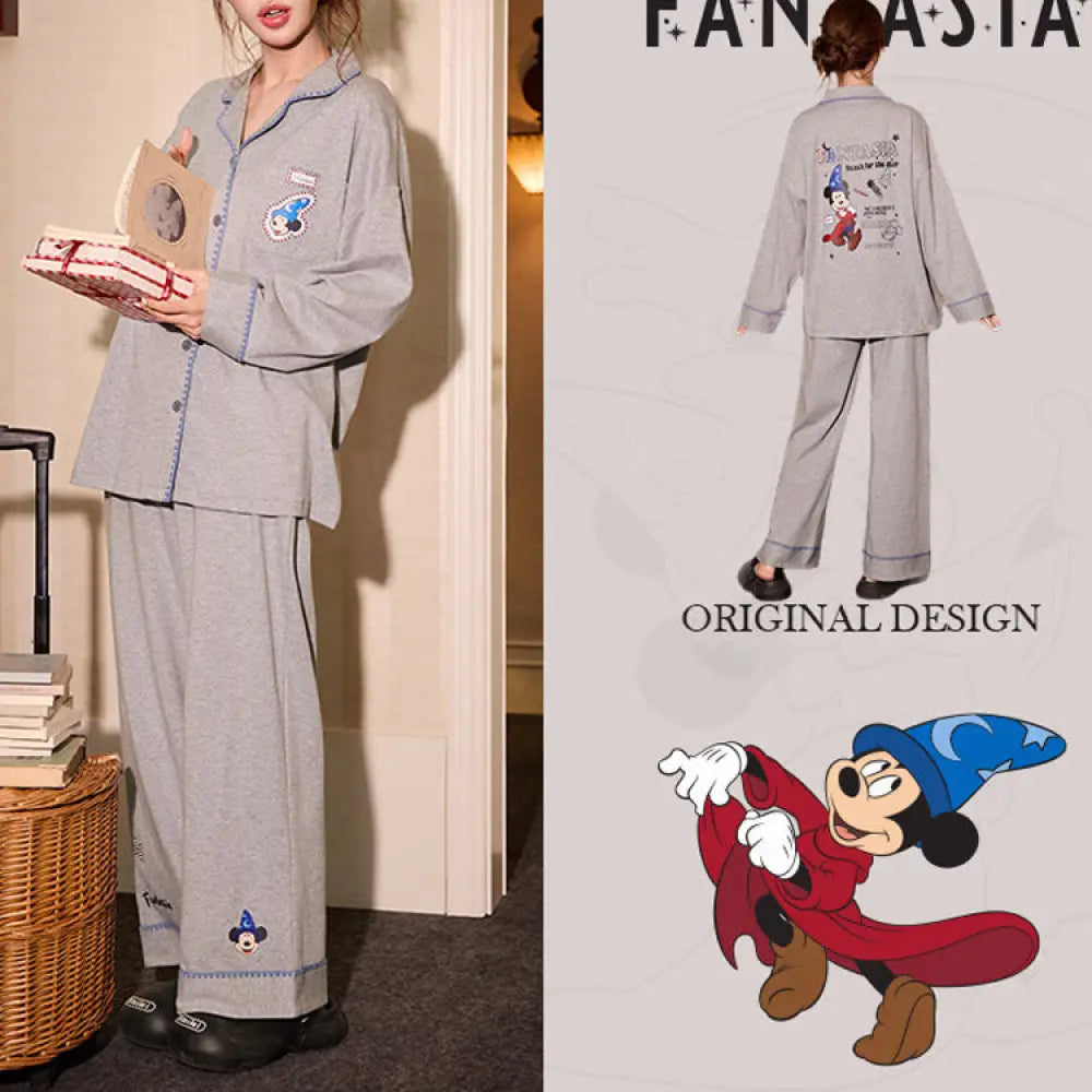 ディズニー ミッキー パジャマ カップル 綿 長袖 セット ルームウェア 吸湿発熱 おしゃれ お揃い 誕生日プレゼント パートナーギフト 春 秋 ゆったり 自宅カフェ おうち時間 寛ぎ 休日 ID4080 写真通り / レディースＭ