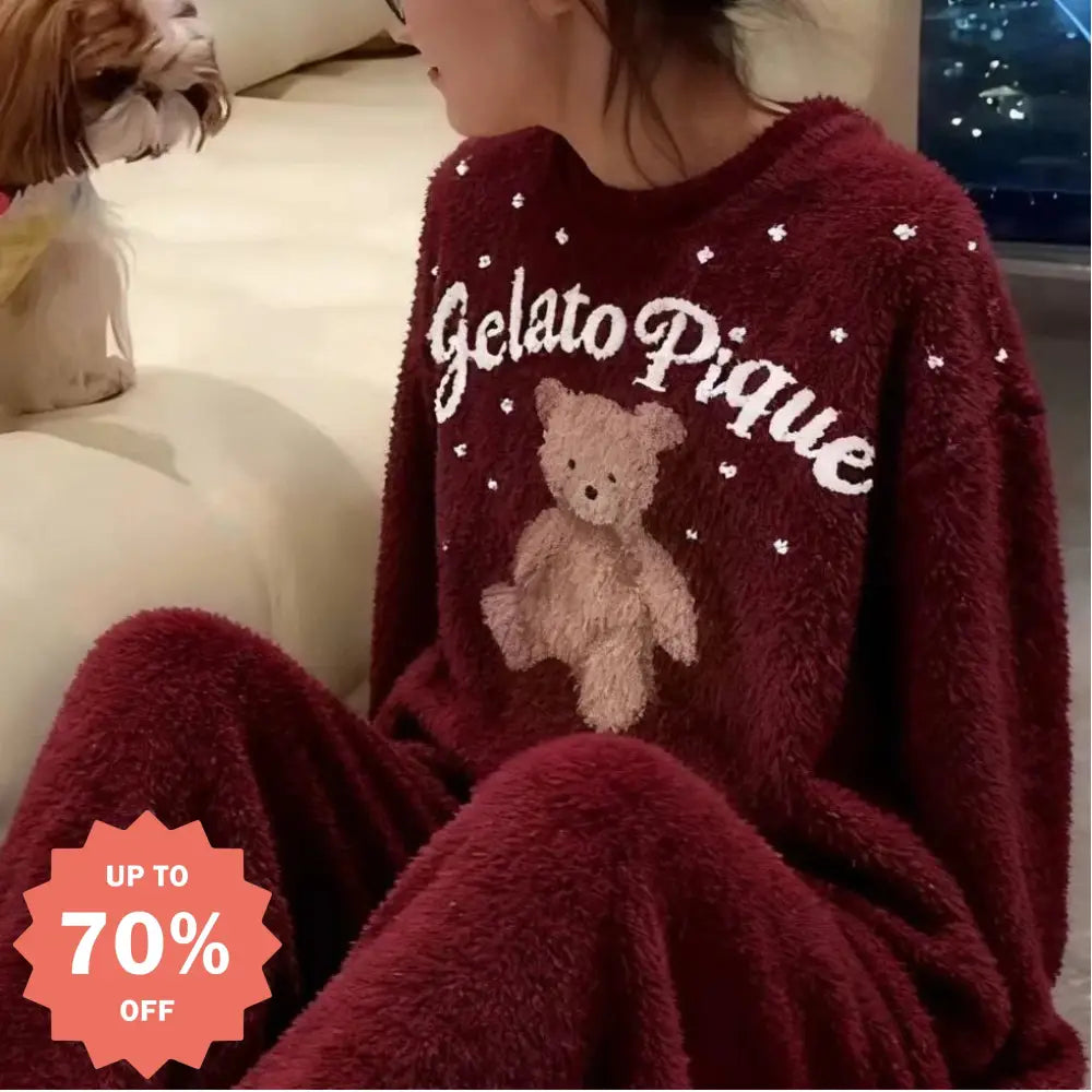 冬 レディース パジャマ かわいい 可愛い 暖かい あったか 長袖 部屋着 ふわもこ クリスマスレッド 保温 厚手 ルームウェア フリース 韓国風 ふわふわ ID3682 レッド / フリー レディース＞セットアップ