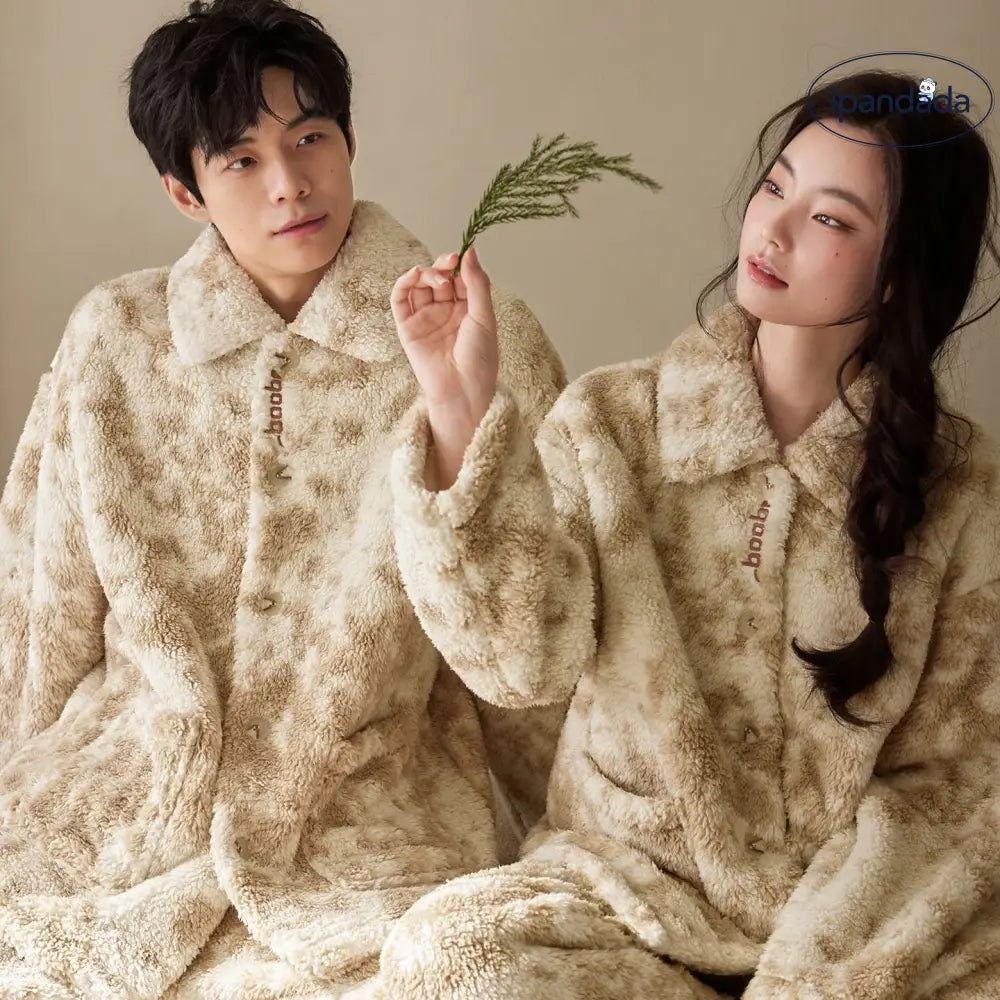 冬用 カップル パジャマ サンゴフリース 裏起毛 厚手 ゆったり 保温 フランネル メンズ ルームウェア レディース 秋冬用 ID3538