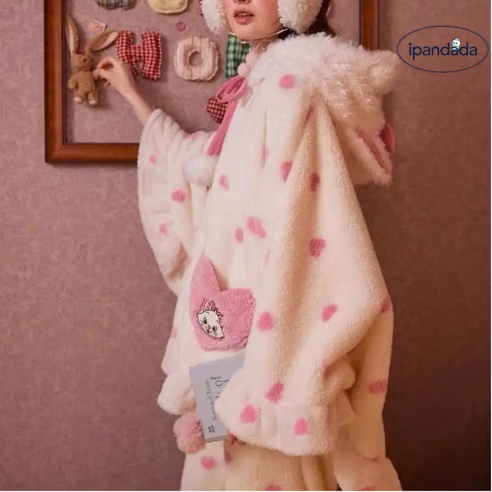 冬用 パジャマ レディース フリース 保温 新作 マリーキャット ケープセット 可愛いアニメルームウェア ID3891