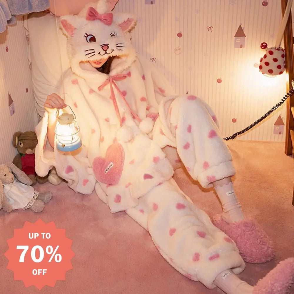 冬用 パジャマ レディース フリース 保温 新作 マリーキャット ケープセット 可愛いアニメルームウェア ID3891