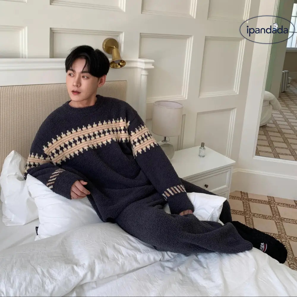 フリース メンズ パジャマ 秋冬 新作 厚手 保温 大きいサイズ プルオーバー ソフト ルームウェア メンズ ID3585