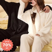 フリース 男女兼用 カップル パジャマ 秋冬シンプル カジュアル カーディガン 厚手 保温 ルームウェアセット ID3624 ブラック / M