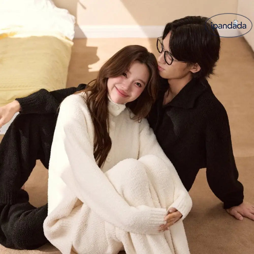 フリース 男女兼用 カップル パジャマ 秋冬シンプル カジュアル カーディガン 厚手 保温 ルームウェアセット ID3624