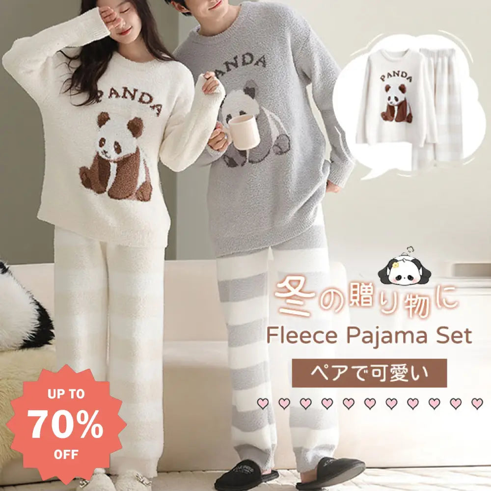 【ギフト】フリース セット ペア パジャマ レディース 長袖 上下セット 秋冬用 2点セット ふわふわ フリース 部屋着 寝間着 可愛い ギフト 厚手 保温 ID3922 コーディネート＞ペアルック