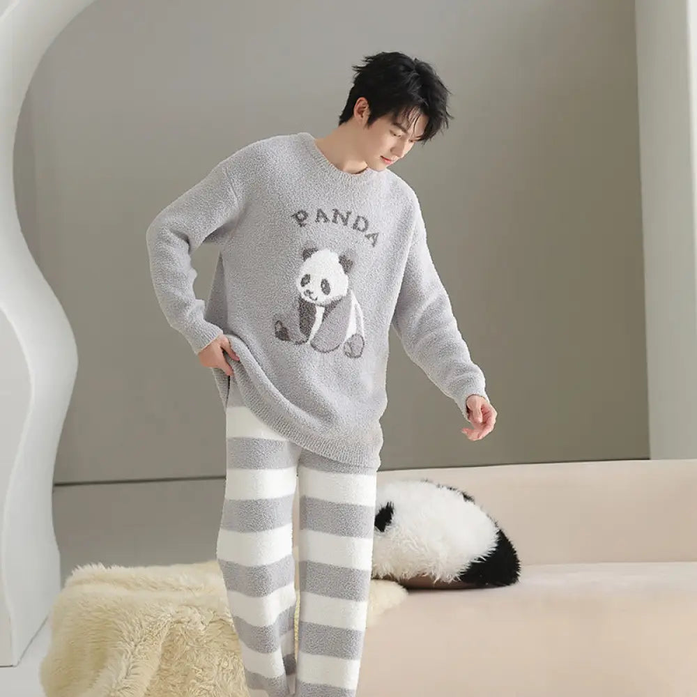 フリース セット パジャマ レディース 秋冬用 2点セット ふわふわ フリース 厚手 保温 ID3922 男性 ライトグレー / フリー