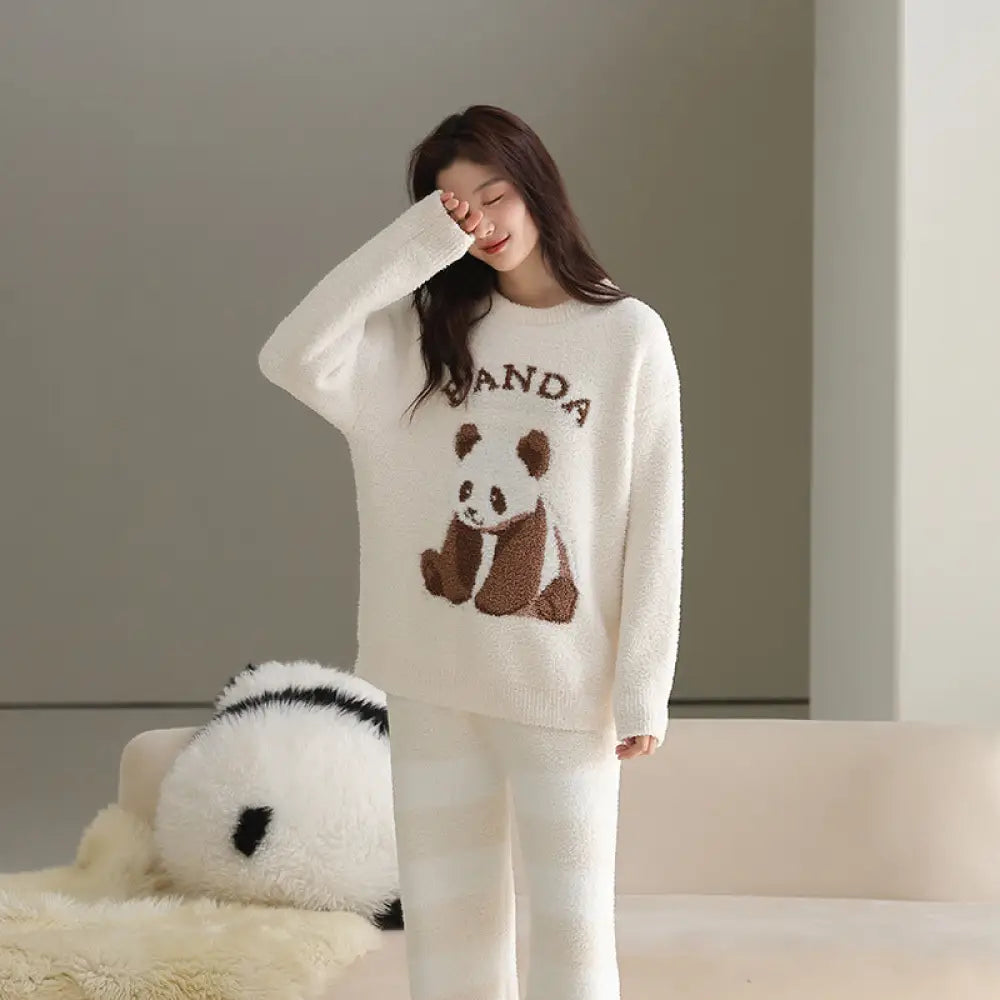 フリース セット パジャマ レディース 秋冬用 2点セット ふわふわ フリース 厚手 保温 ID3922 女性 ベージュ / フリー