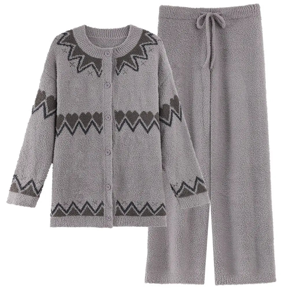 ふわふわ フリース 秋冬 カップル パジャマ ームウェア 冬 寝間着 プレゼント ペア お揃い レディース 厚手 保温 カーディガン メンズ ルームウェア セット ID3879 男性 グレー / フリー コーディネート＞ペアルック