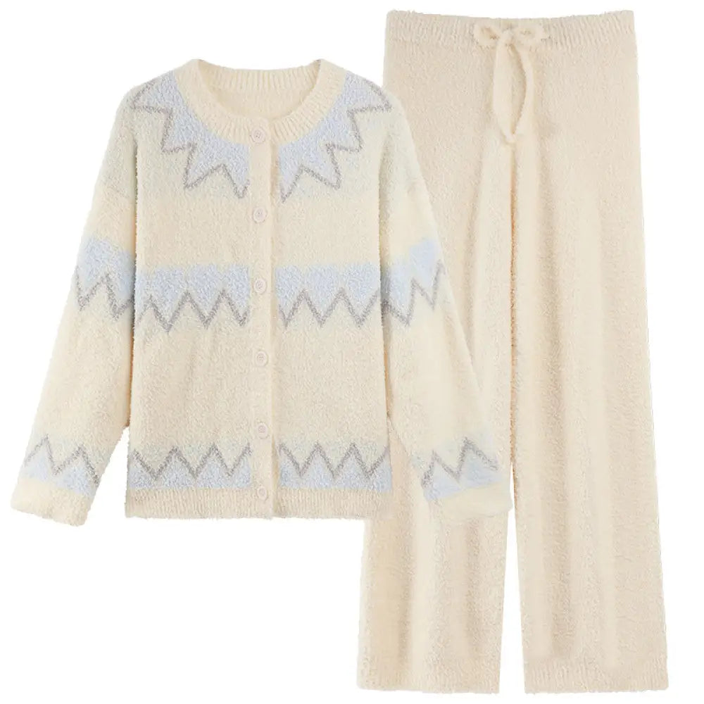 ふわふわ フリース 秋冬 カップル パジャマ ームウェア 冬 寝間着 プレゼント ペア お揃い レディース 厚手 保温 カーディガン メンズ ルームウェア セット ID3879 女性 アイボリー / フリー コーディネート＞ペアルック