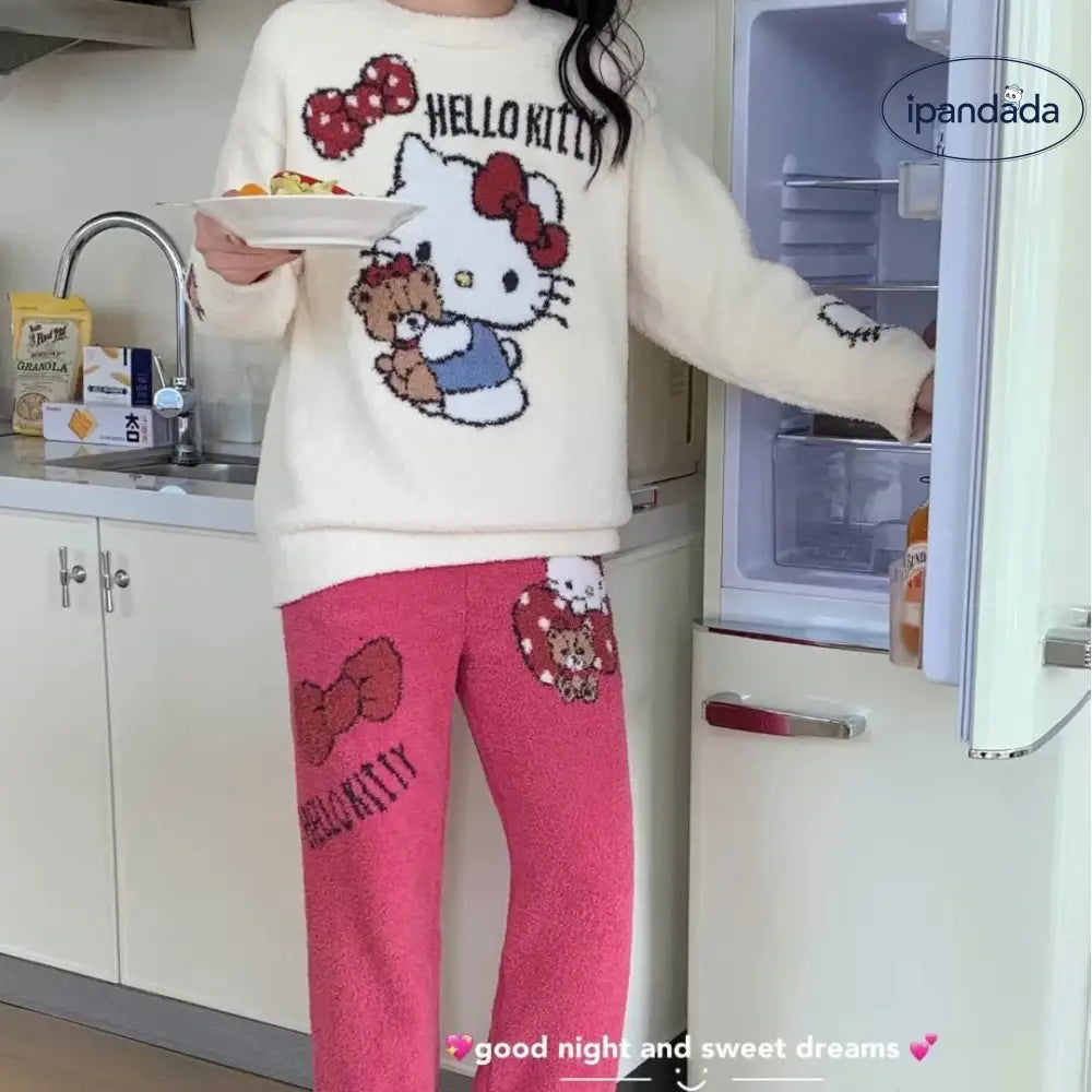 ふわふわ スイート ルームウェアセット かわいい 可愛い 暖かい あったか 長袖 部屋着 パジャマハ ローキティ かわいい フリース ID3889 レディース＞セットアップ