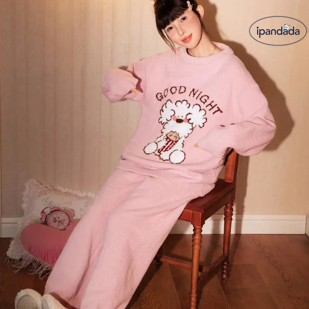 ふわもこ カップル ペア パジャマ 秋冬 ルームウェア セットアップ 柔らかい ニットフリース 長袖 長ズボン 可愛い 犬柄 デザイン あったか 部屋着 冬用 プレゼント カップル クリスマス ギフト おしゃれ 人気 防寒 家居服 メンズ