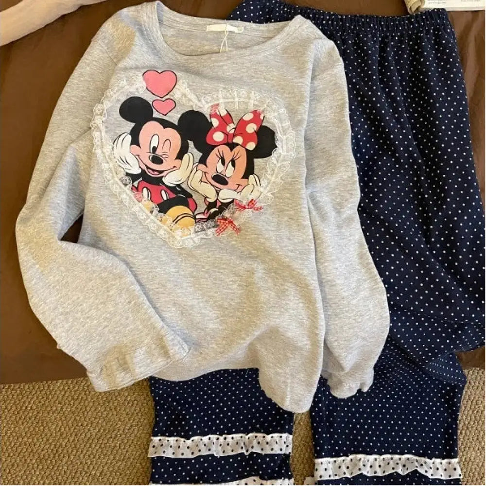 韓国風 かわいい プリント パジャマ セット レディース 春秋 新作 ソフト ルームウェア カジュアル ID3864 写真通り / S