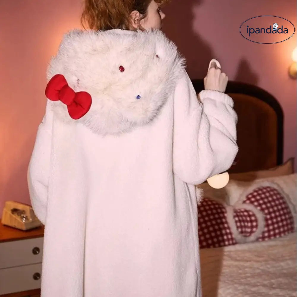 ハローキティ もこもこ 着る毛布 ロング丈 ルームウェア ふわふわ 暖かい ナイトガウン 可愛い ギンガムチェック 冬 部屋着 クリスマスギフト にも最適 レディース ID3428