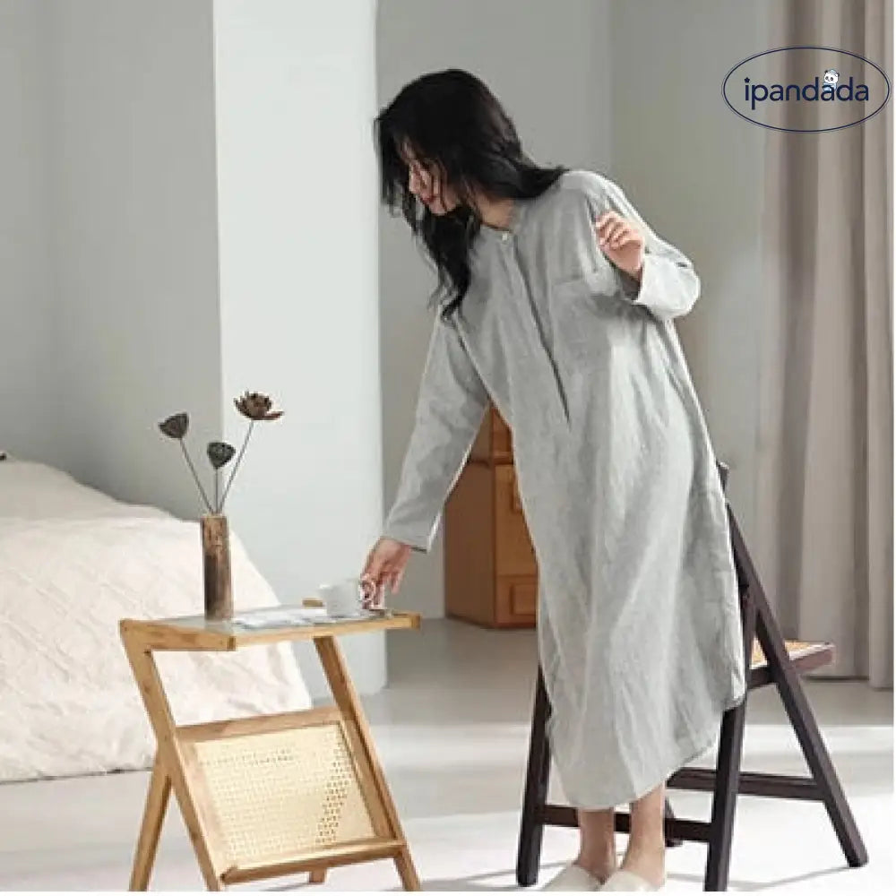 パジャマ ルームウェア ガーゼ ワンピース レディース 長袖 ナイトウエア ラウンドネック ルームワンピース ダブルガーゼ インナー 綿100% 寝間着 部屋着 寝間着 ストライプ ゆったり リラックス 太め 快適 快眠 通気性 汗取り 敏感肌 ID1947