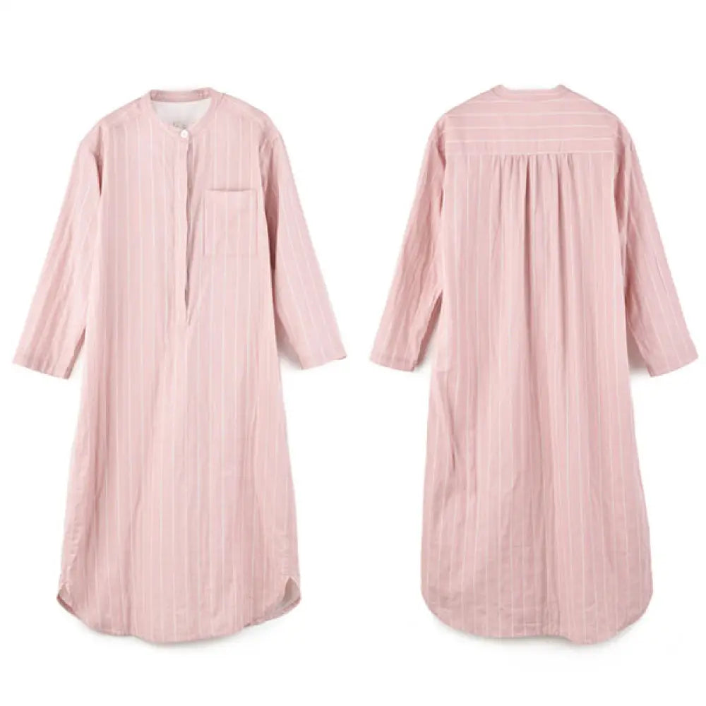 パジャマ ルームウェア ガーゼ ワンピース レディース 長袖 ナイトウエア ラウンドネック ルームワンピース ダブルガーゼ インナー 綿100% 寝間着 部屋着 寝間着 ストライプ ゆったり リラックス 太め 快適 快眠 通気性 汗取り