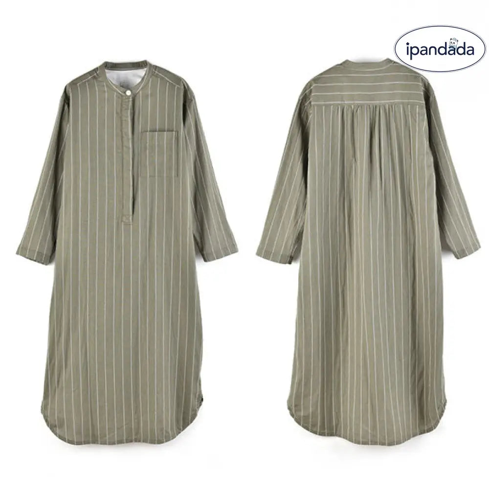 パジャマ ルームウェア ガーゼ ワンピース レディース 長袖 ナイトウエア ラウンドネック ルームワンピース ダブルガーゼ インナー 綿100% 寝間着 部屋着 寝間着 ストライプ ゆったり リラックス 太め 快適 快眠 通気性 汗取り 敏感肌 ID1947