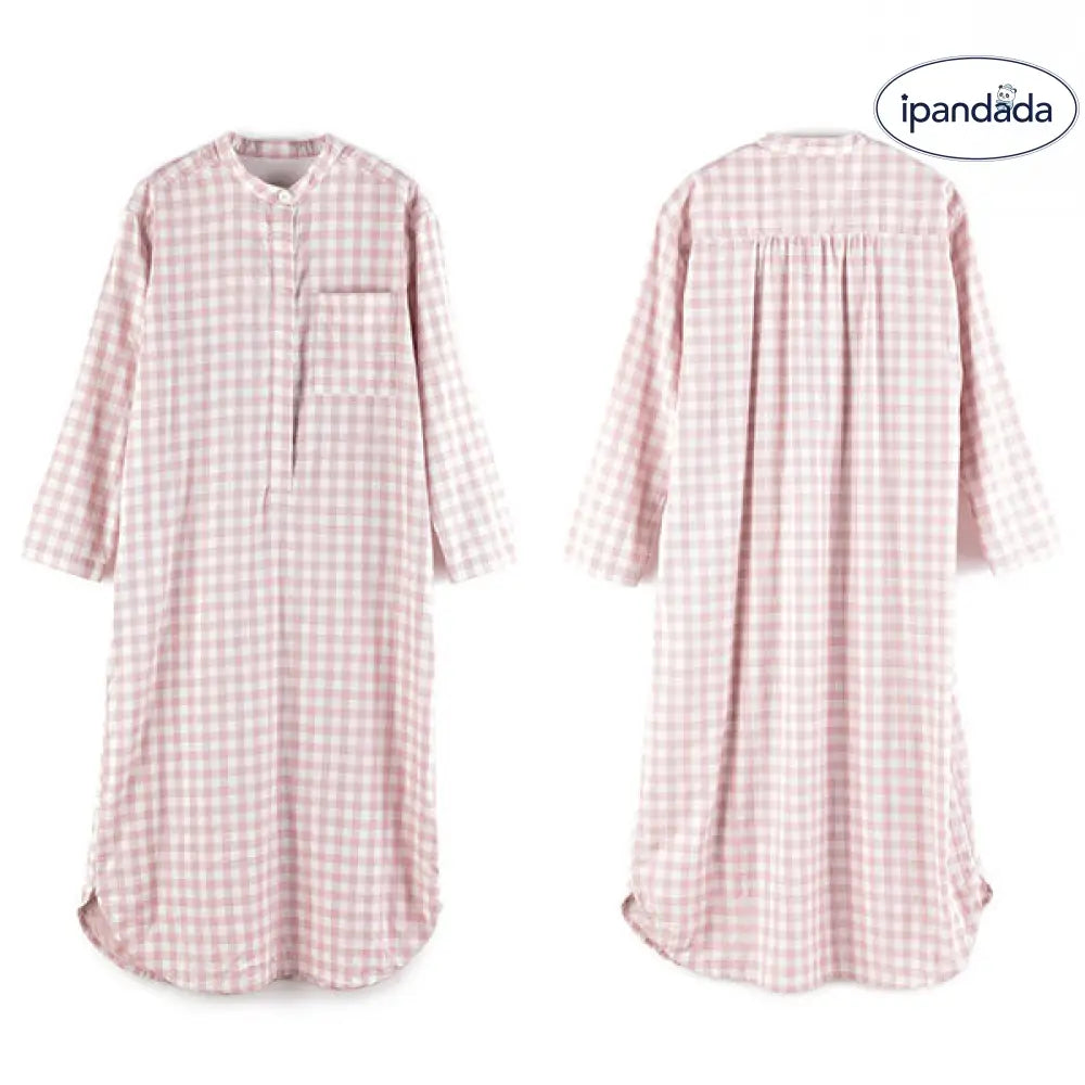 パジャマ ルームウェア ガーゼ ワンピース レディース 長袖 ナイトウエア ラウンドネック ルームワンピース ダブルガーゼ インナー 綿100% 寝間着 部屋着 寝間着 ストライプ ゆったり リラックス 太め 快適 快眠 通気性 汗取り 敏感肌 ID1947