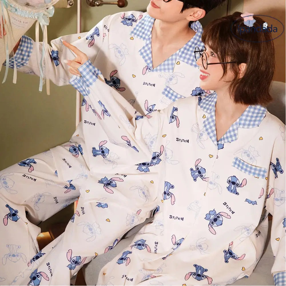 カップル ディズニー スティッチ レディース メンズ パジャマ ルームウェア 長袖 セットアップ ゆったり 柔らかい 吸湿発熱 春 秋 コーデ カップル ID4078 コーディネート＞ペアルック