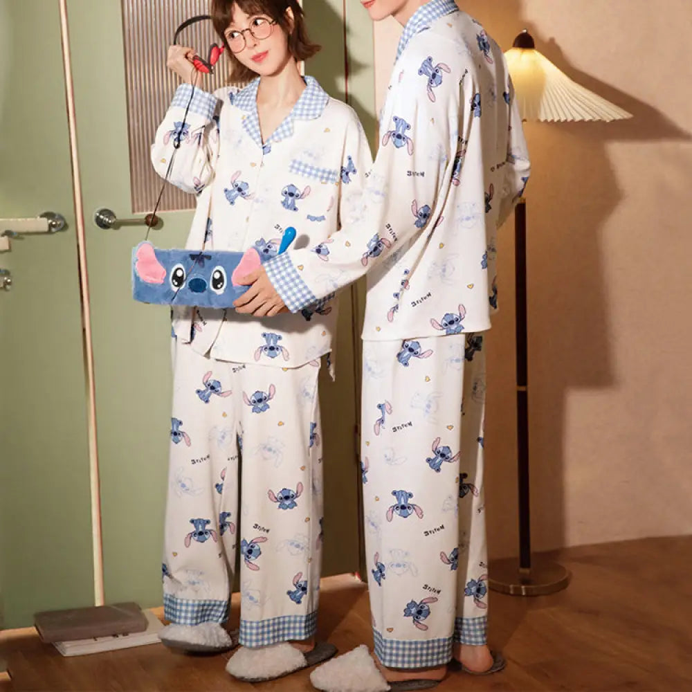 カップル ディズニー スティッチ レディース メンズ パジャマ ルームウェア 長袖 セットアップ ゆったり 柔らかい 吸湿発熱 春 秋 コーデ カップル ID4078 コーディネート＞ペアルック