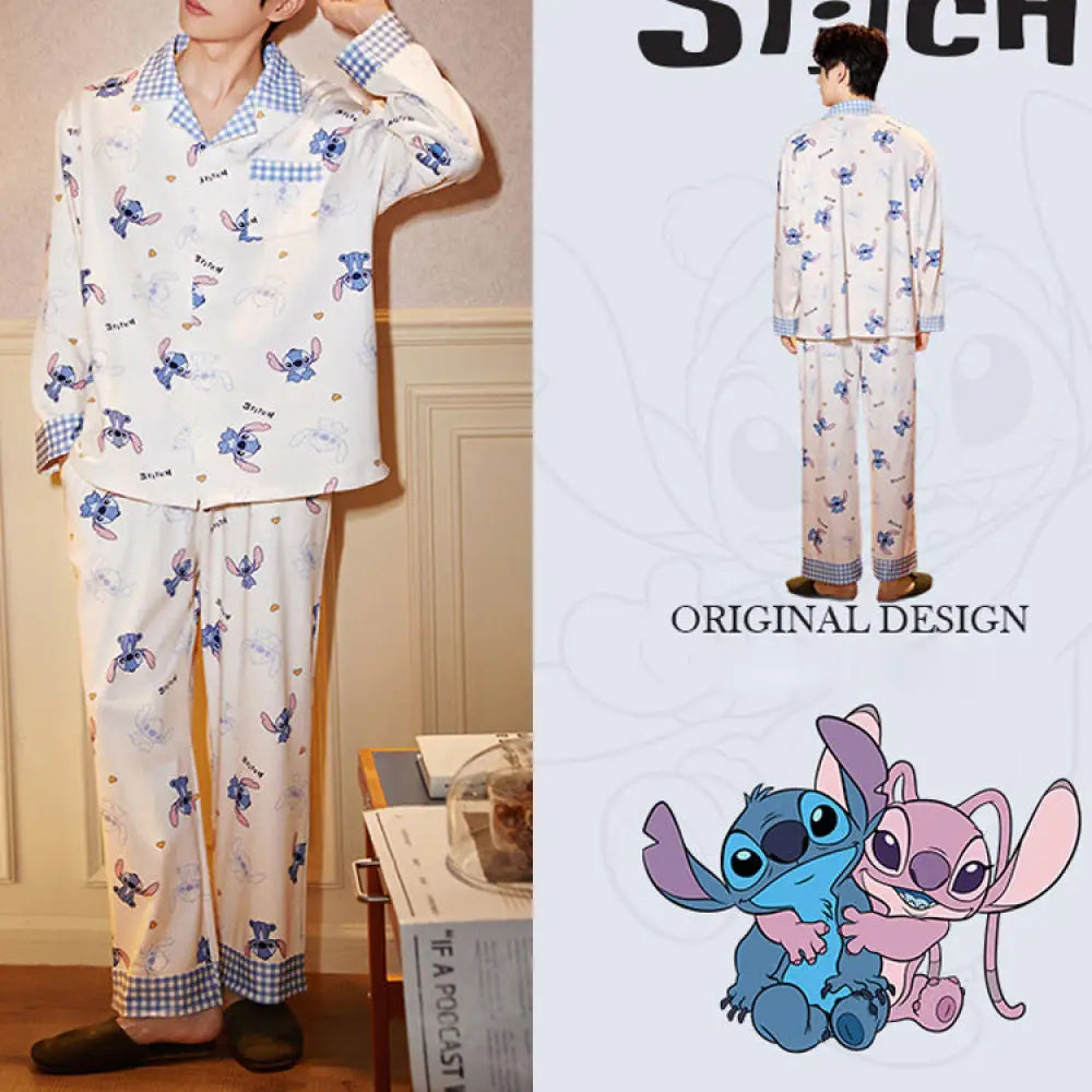 カップル ディズニー スティッチ レディース メンズ パジャマ ルームウェア 長袖 セットアップ ゆったり 柔らかい 吸湿発熱 春 秋 コーデ カップル ID4078 写真通り / メンズL コーディネート＞ペアルック