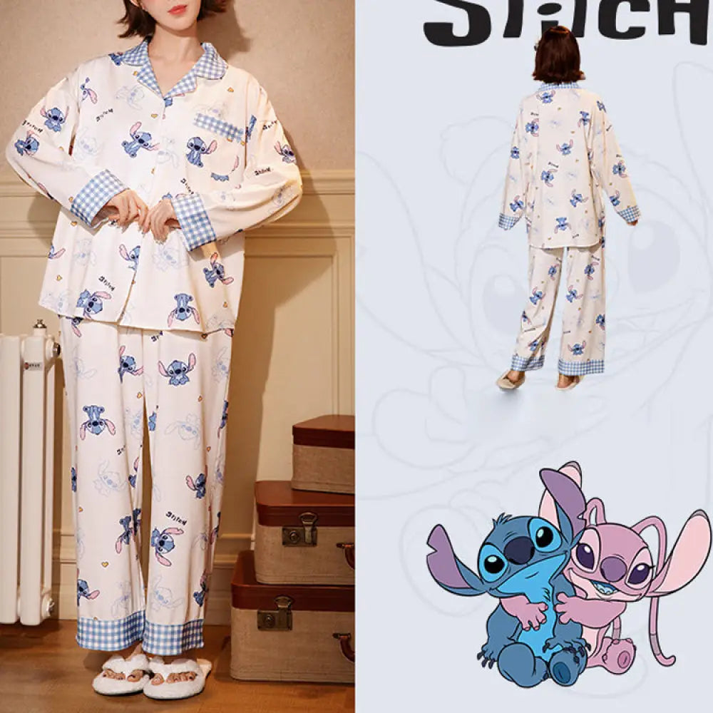 カップル ディズニー スティッチ レディース メンズ パジャマ ルームウェア 長袖 セットアップ ゆったり 柔らかい 吸湿発熱 春 秋 コーデ カップル ID4078 写真通り / レディースＭ コーディネート＞ペアルック