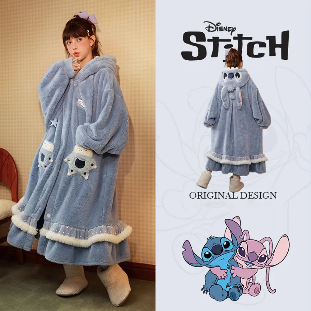 カップル もこもこ 冬用 着る毛布 スティッチ デザイン ロングガウン ペア ルームウェア あったか 防寒 可愛い おしゃれ 部屋着 プレゼントに人気 カップル クリスマスギフト 冬用 プレゼント にもおすすめ ホリデー限定 アイテム