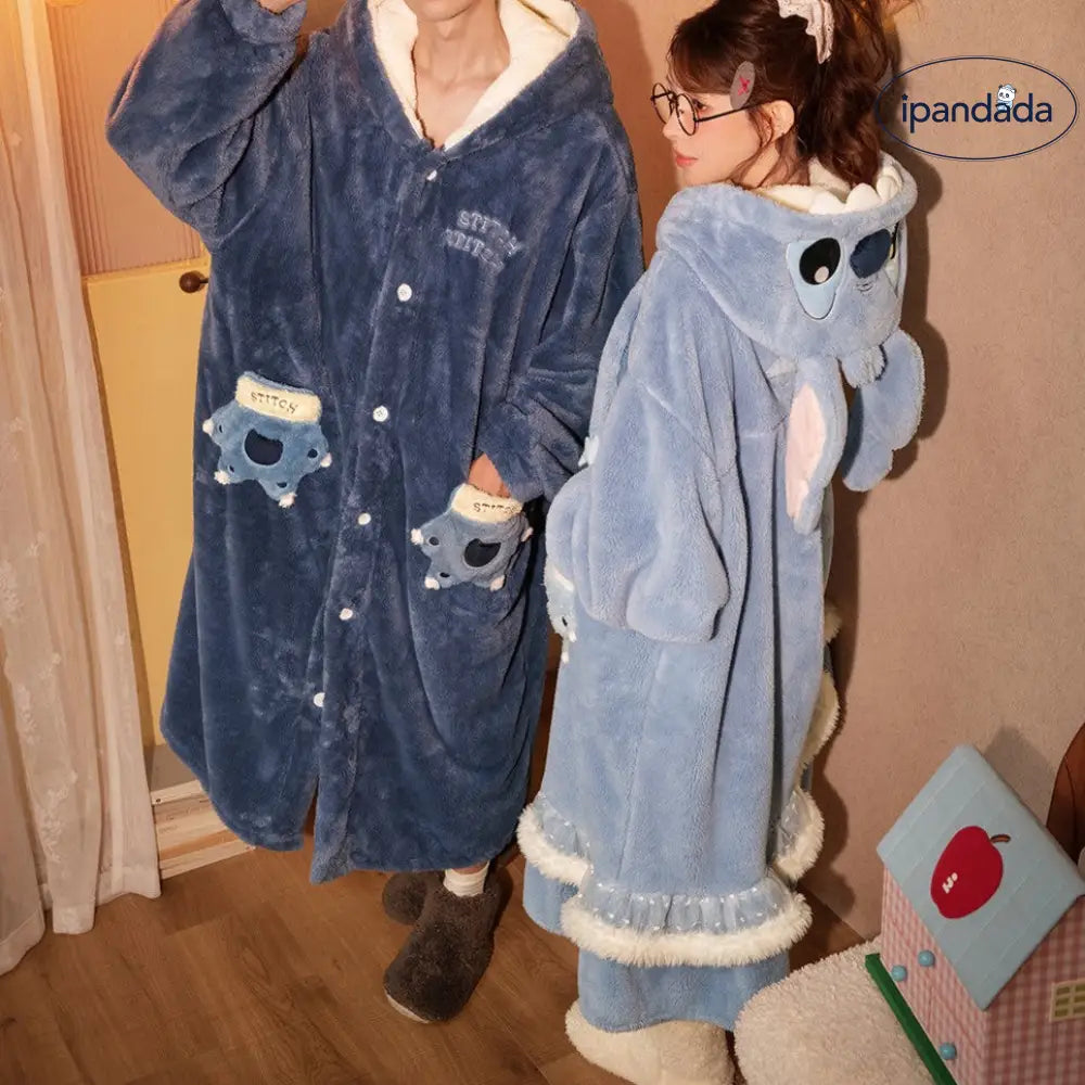 カップル もこもこ 冬用 着る毛布 スティッチ デザイン ロングガウン ペア ルームウェア あったか 防寒 可愛い おしゃれ 部屋着 プレゼントに人気 カップル クリスマスギフト 冬用 プレゼント にもおすすめ ホリデー限定 アイテム