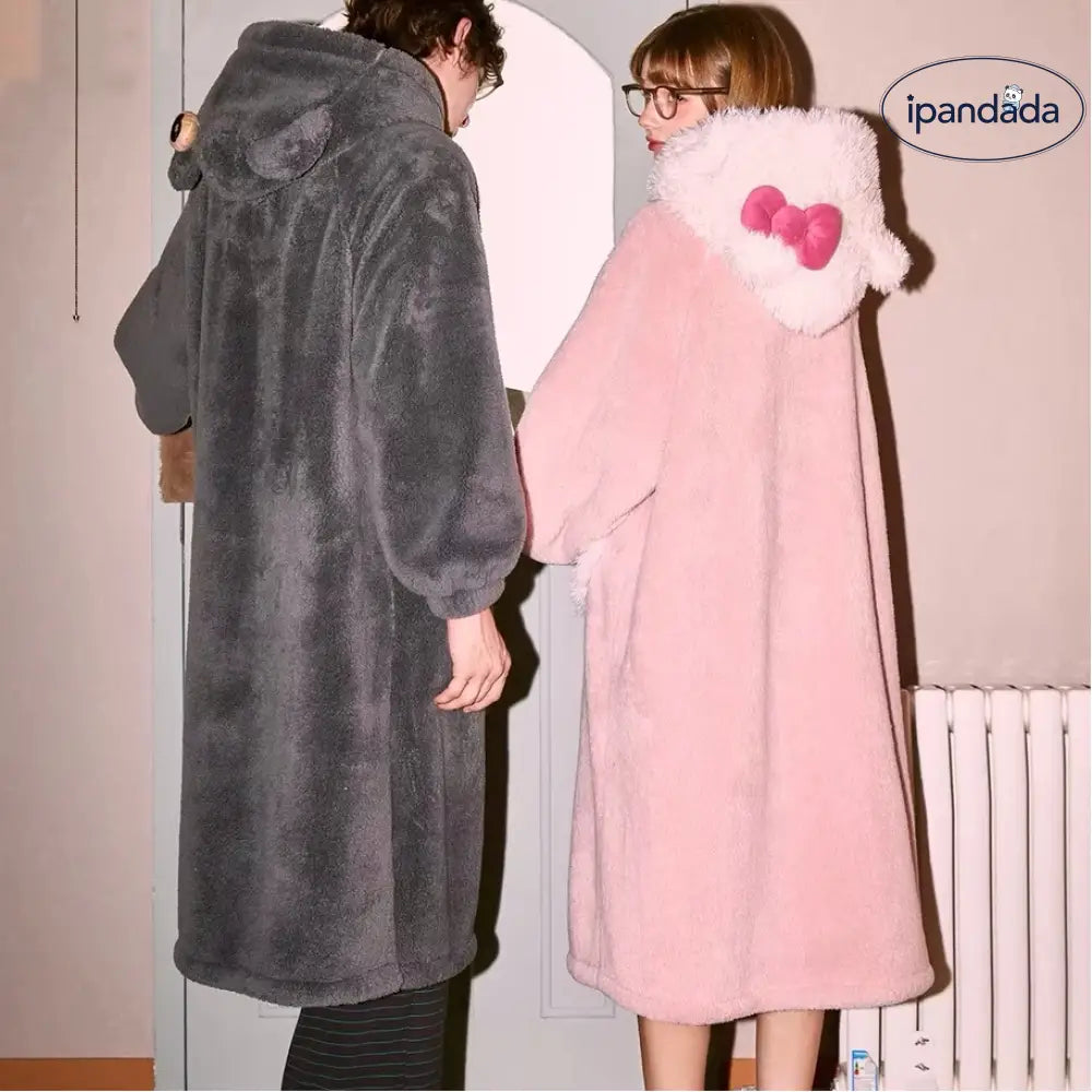 カップル パジャマ 冬用 新作 フリース 可愛い キャラクター レディース 保温 バスローブ メンズ 部屋着 フード付き ID3182