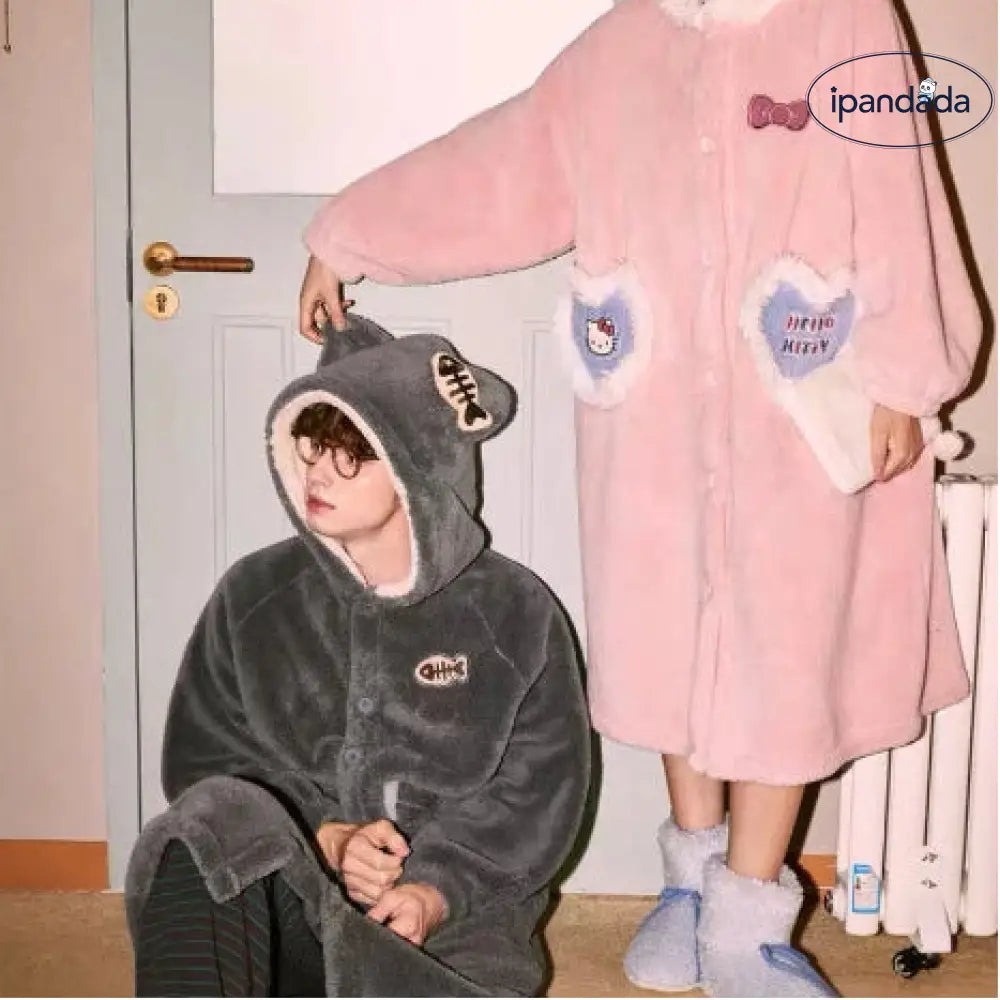 カップル パジャマ 冬用 新作 フリース 可愛い キャラクター レディース 保温 バスローブ メンズ 部屋着 フード付き ID3182