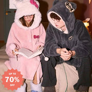 カップル パジャマ 冬用 新作 フリース 可愛い キャラクター レディース 保温 バスローブ メンズ 部屋着 フード付き ID3182