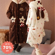 カップル パジャマ クリスマス ギフト 冬 もこもこ 加厚 フード付き 犬デザイン 男女兼用 ロング丈 ルームウェア 部屋着 可愛い お揃い ギフトにも最適 ID3341 レディース ホワイト / M