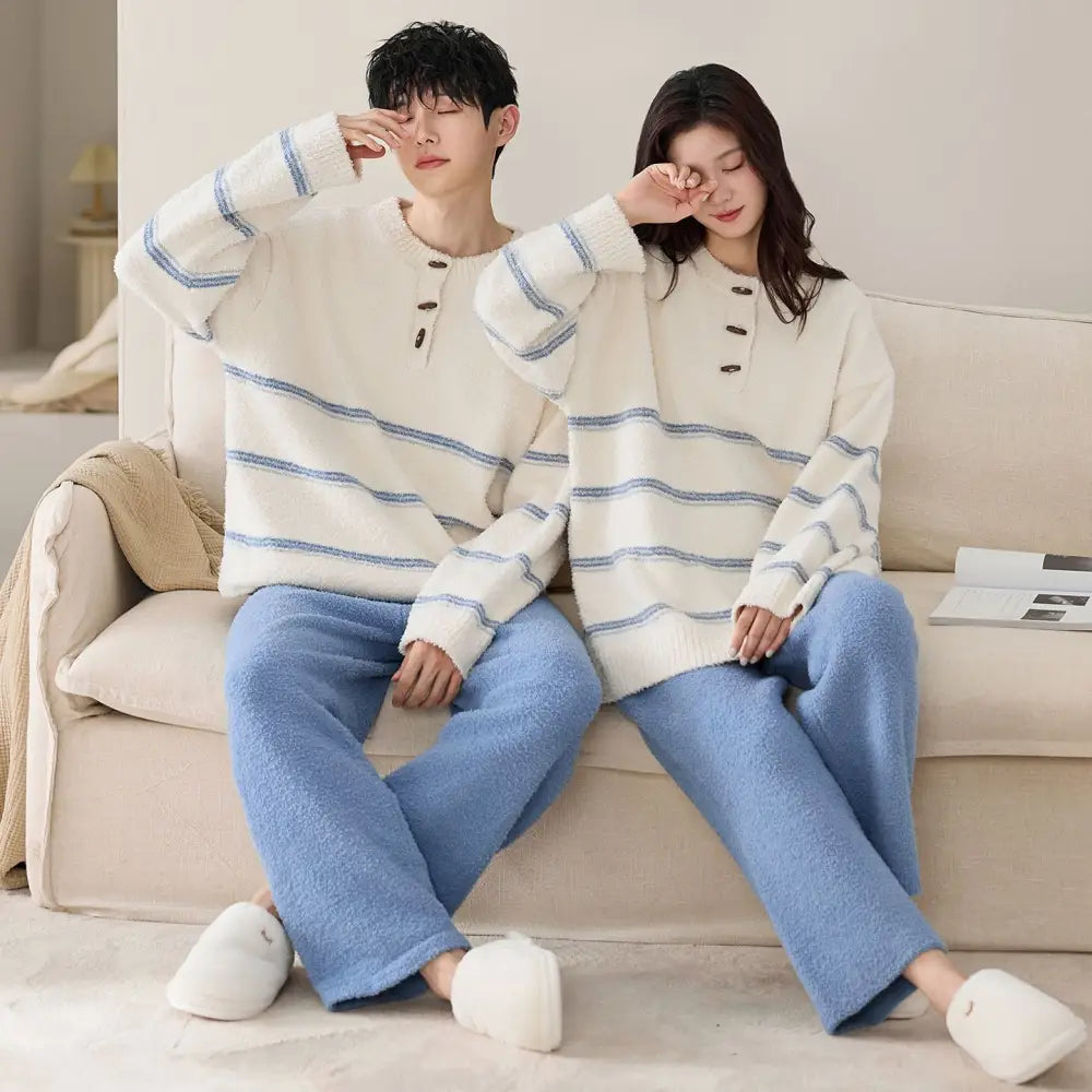 カップル用 パジャマ フリース 冬季 新作 レディース 保温 長袖 メンズ レディース セット ID3497 写真通り / レディースＭ