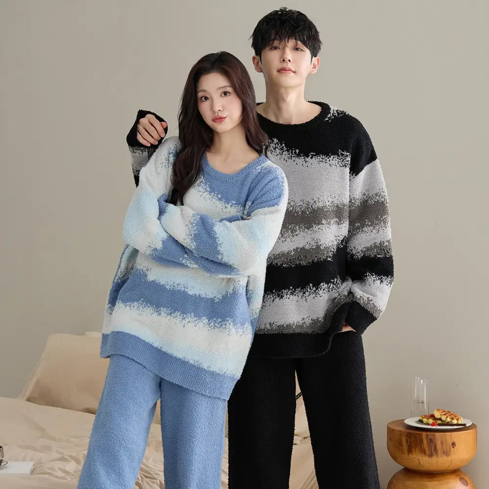 カップル用 パジャマ コーラルフリース レディース 長袖 保温 セット カジュアル メンズ ID3498 写真通り / レディースＭ