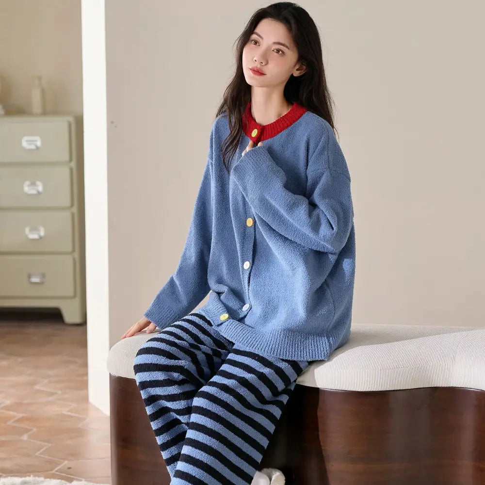 カップル用 パジャマ ペア お揃い 暖かい 長袖 冬用 レディース ルームウェア 保温 カジュアル 厚手 メンズ セットアップ ID3856 タイプ② / レディースＭ コーディネート＞ペアルック