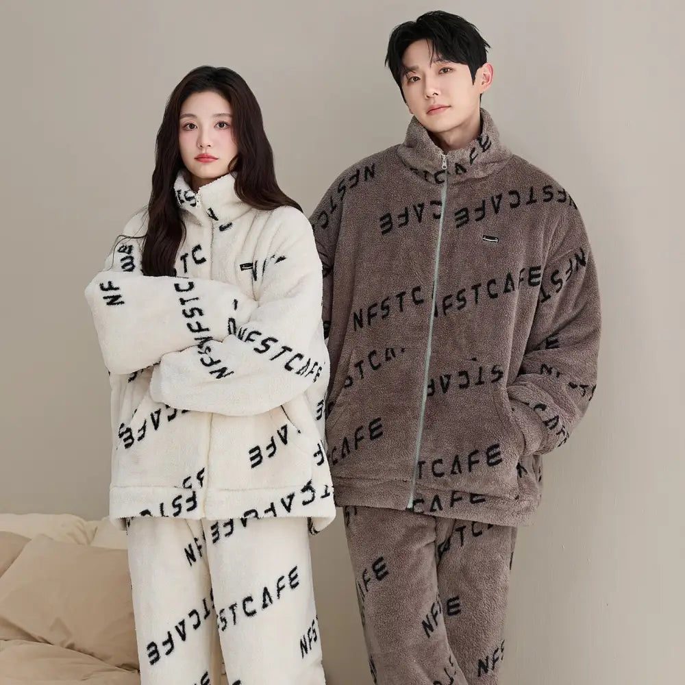 カップル用 パジャマ ロングフリース レディース 長袖 保温 メンズ カジュアル セット ID3499 写真通り / レディースＭ