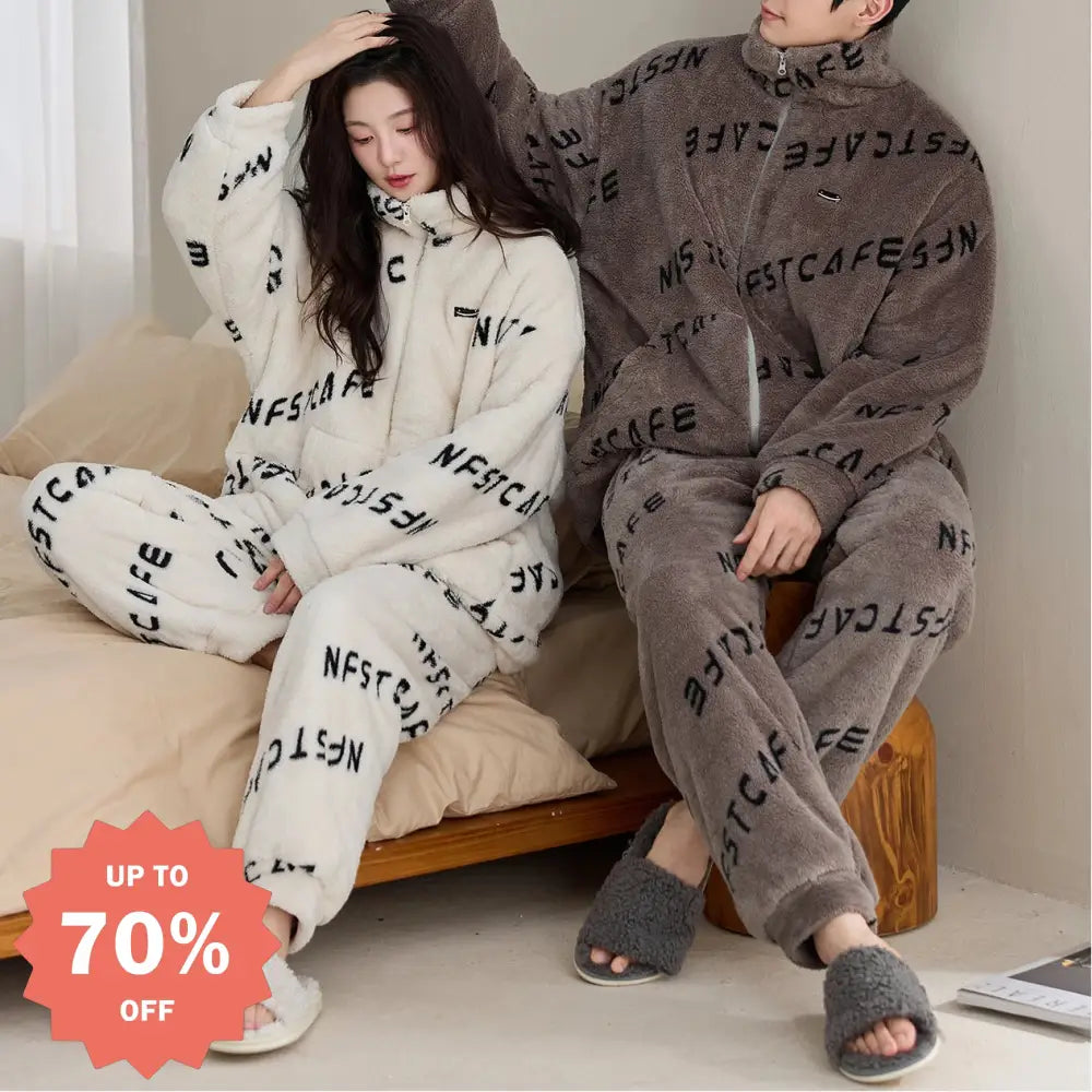 カップル用 パジャマ ロングフリース レディース 長袖 保温 メンズ カジュアル セット ID3499